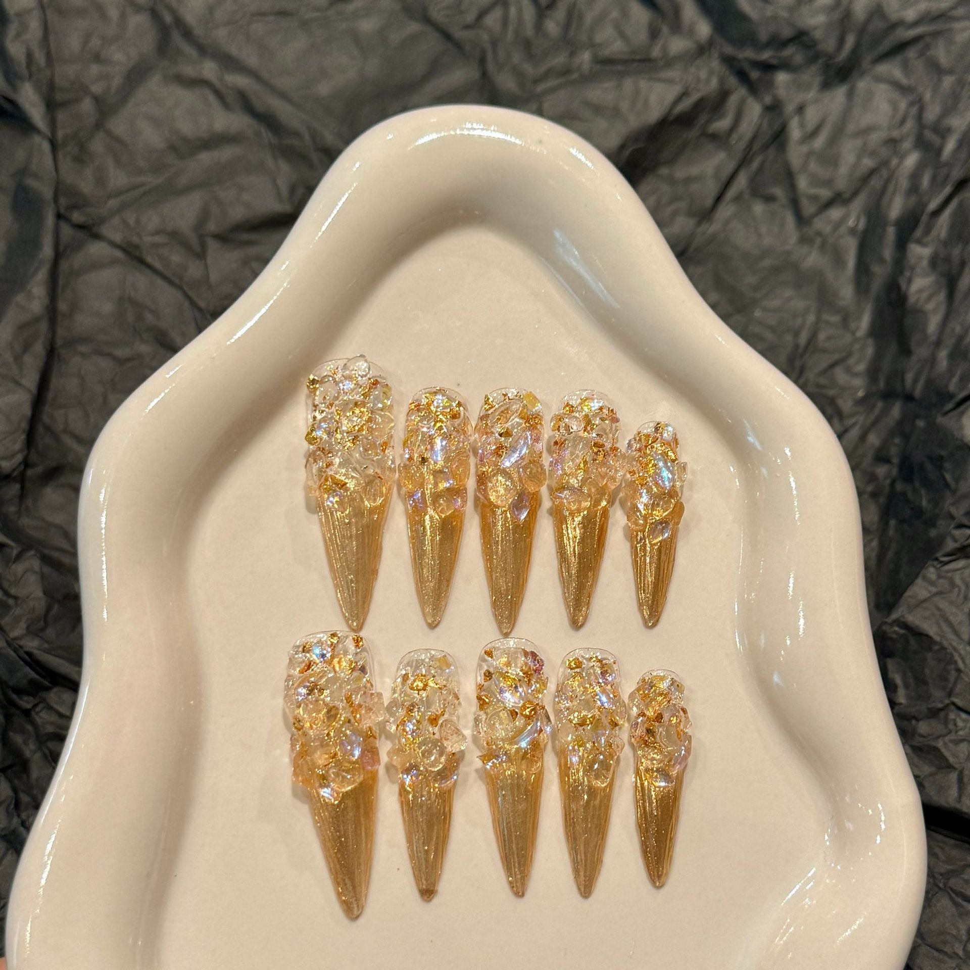 JoyCraft Haven "Eternal Night Star River" Palace Style Mirror Spirit Press On Nails, Exotic Luxury Photo-Ready Skin-Flattering Exquisite Handmade Nail Stickers