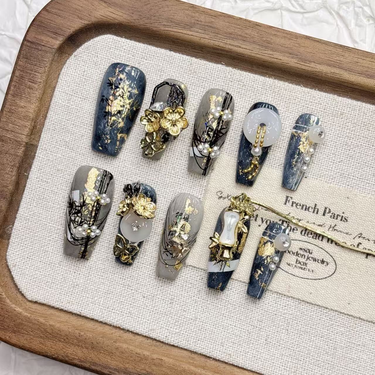 JoyCraft Haven New Chinese Style Internet-Famous Tassel Press On Nails, Medium Long Handmade Premium High-End Wholesale Fake Nails