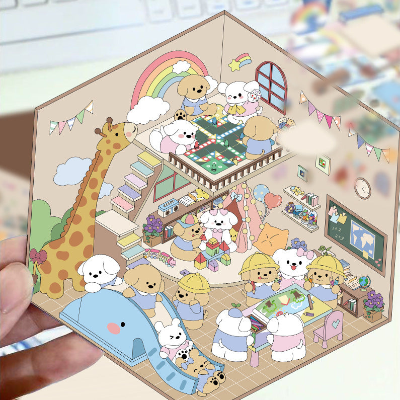 JoyCraft Haven Cartoon Scenery Stickers, Multiple Styles 3D Mini House Stress Relief DIY Scene Journal Stickers
