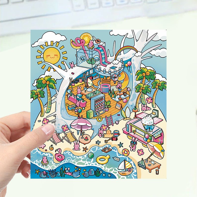 JoyCraft Haven Cartoon Scenery Stickers, Multiple Styles 3D Mini House Stress Relief DIY Scene Journal Stickers