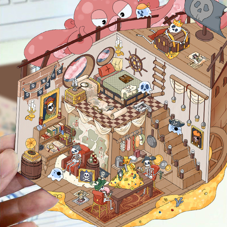 JoyCraft Haven Cartoon Scenery Stickers, Multiple Styles 3D Mini House Stress Relief DIY Scene Journal Stickers