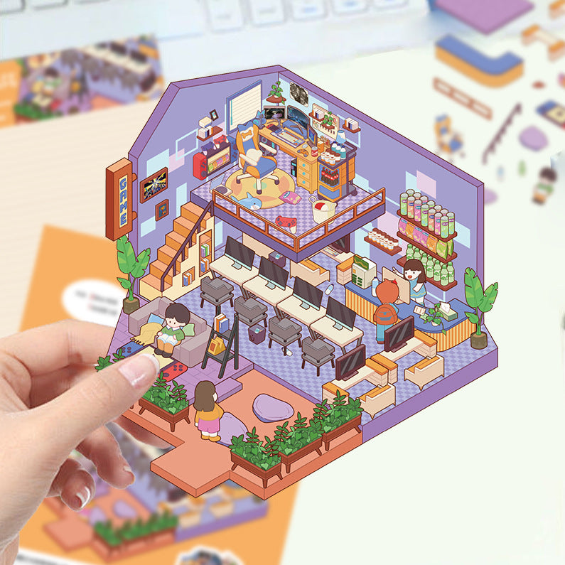 JoyCraft Haven Cartoon Scenery Stickers, Multiple Styles 3D Mini House Stress Relief DIY Scene Journal Stickers