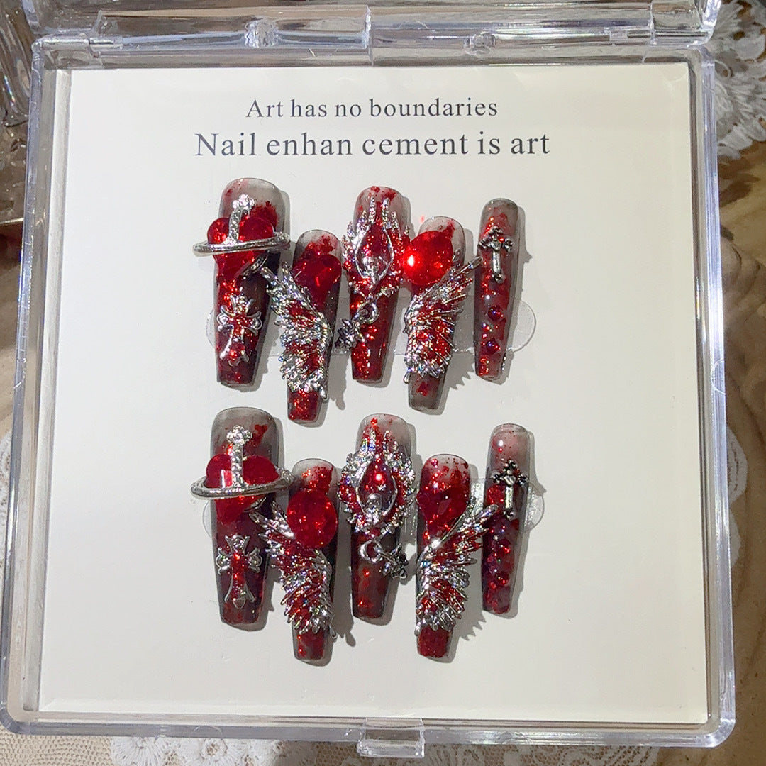 JoyCraft Haven JoyCraft Haven Dark Blood Angel Hot Girl Handmade Removable Press On Nails