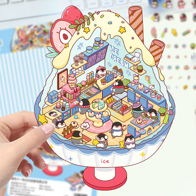 JoyCraft Haven Cartoon Scenery Stickers, Multiple Styles 3D Mini House Stress Relief DIY Scene Journal Stickers