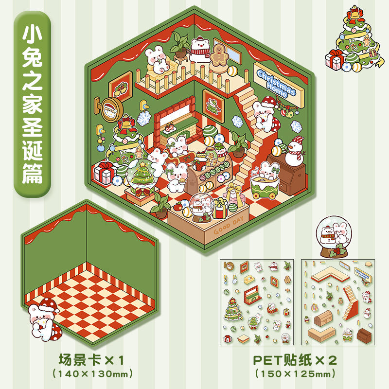 joycrafthaven Oversized Fun Scenery Stickers, 3D Stackable Mini House Korean Style Cute Storage DIY Scene Stickers