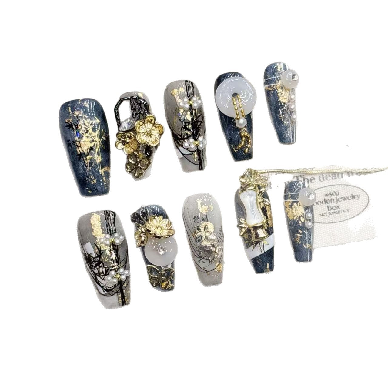 JoyCraft Haven New Chinese Style Internet-Famous Tassel Press On Nails, Medium Long Handmade Premium High-End Wholesale Fake Nails