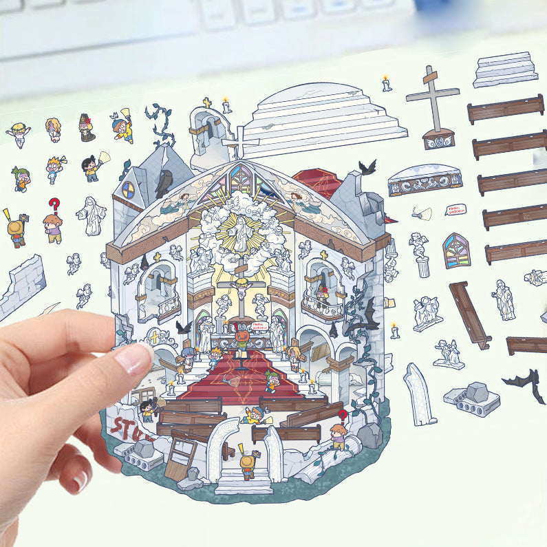 JoyCraft Haven Cartoon Scenery Stickers, Multiple Styles 3D Mini House Stress Relief DIY Scene Journal Stickers