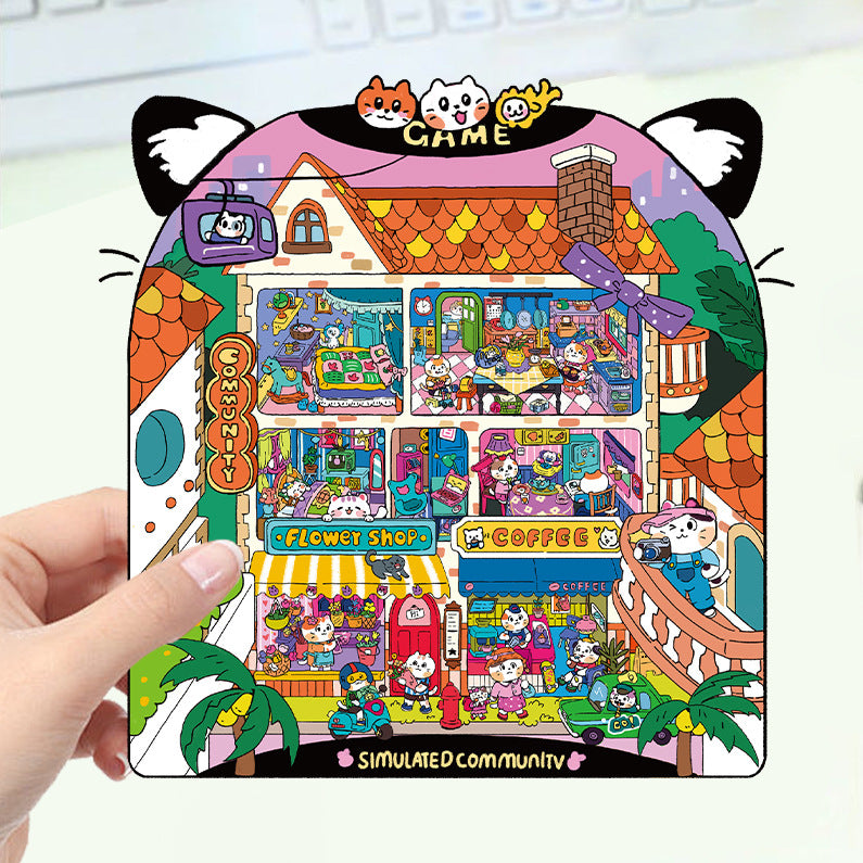 JoyCraft Haven Cartoon Scenery Stickers, Multiple Styles 3D Mini House Stress Relief DIY Scene Journal Stickers