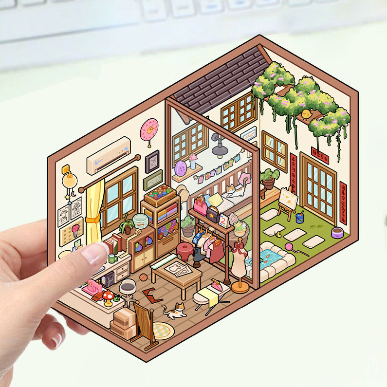 JoyCraft Haven Cartoon Scenery Stickers, Multiple Styles 3D Mini House Stress Relief DIY Scene Journal Stickers