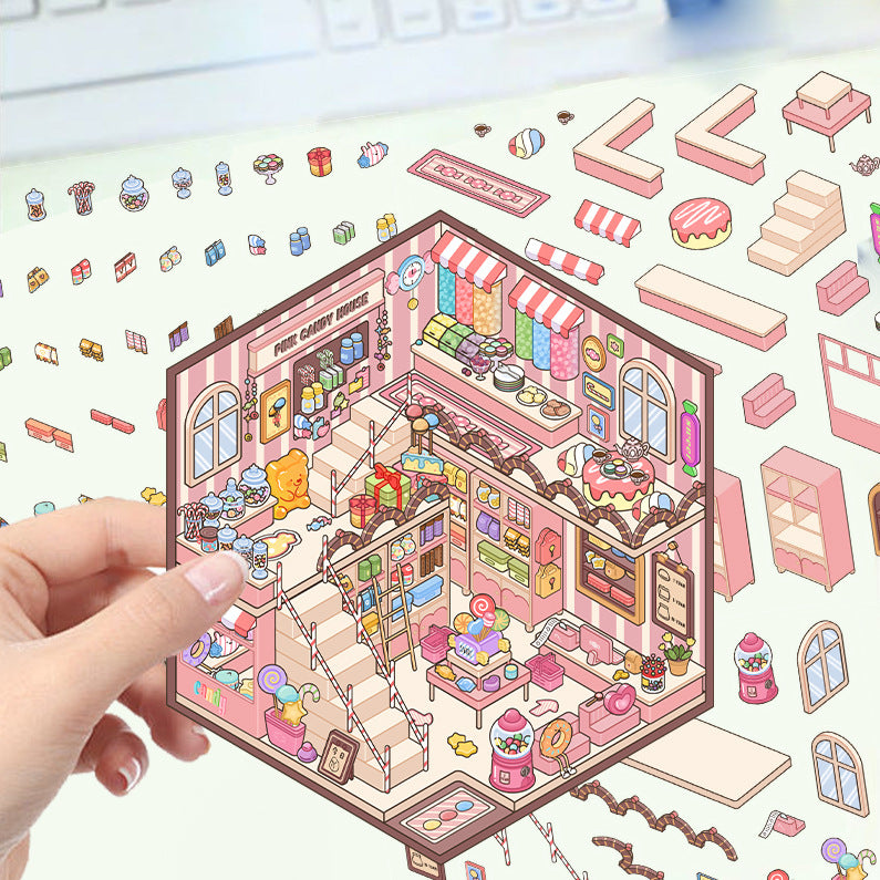 JoyCraft Haven Cartoon Scenery Stickers, Multiple Styles 3D Mini House Stress Relief DIY Scene Journal Stickers