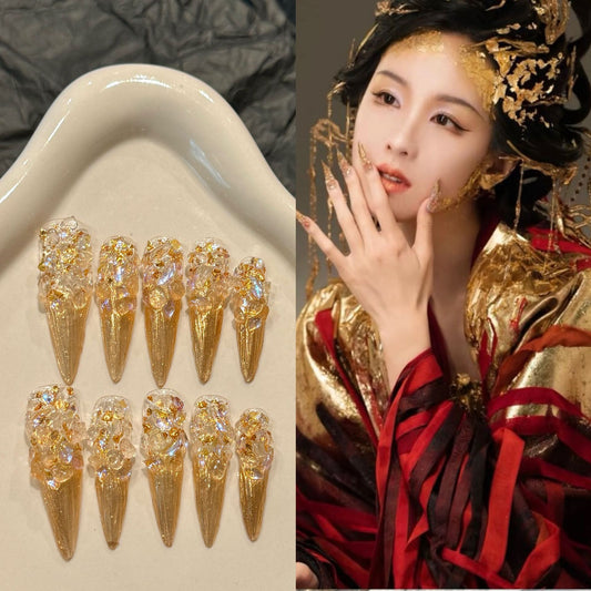 "Eternal Night Star River" Palace Style Mirror Spirit Press On Nails, Exotic Luxury Photo-Ready Skin-Flattering Exquisite Handmade Nail Stickers