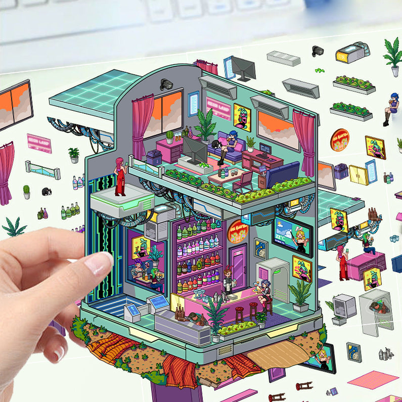 JoyCraft Haven Cartoon Scenery Stickers, Multiple Styles 3D Mini House Stress Relief DIY Scene Journal Stickers
