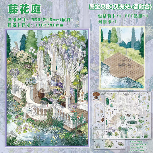 JoyCraft Haven Garden Series Scenery Stickers, Large 3D Stereo Cottage Miniature Scene