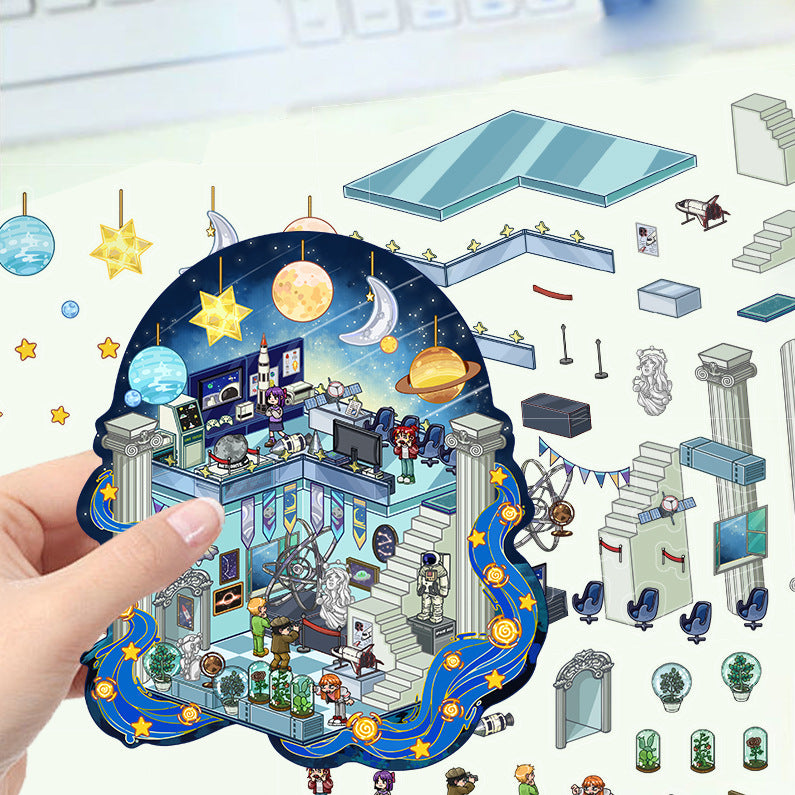JoyCraft Haven Cartoon Scenery Stickers, Multiple Styles 3D Mini House Stress Relief DIY Scene Journal Stickers