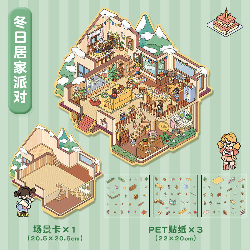 joycrafthaven Oversized Fun Scenery Stickers, 3D Stackable Mini House Korean Style Cute Storage DIY Scene Stickers