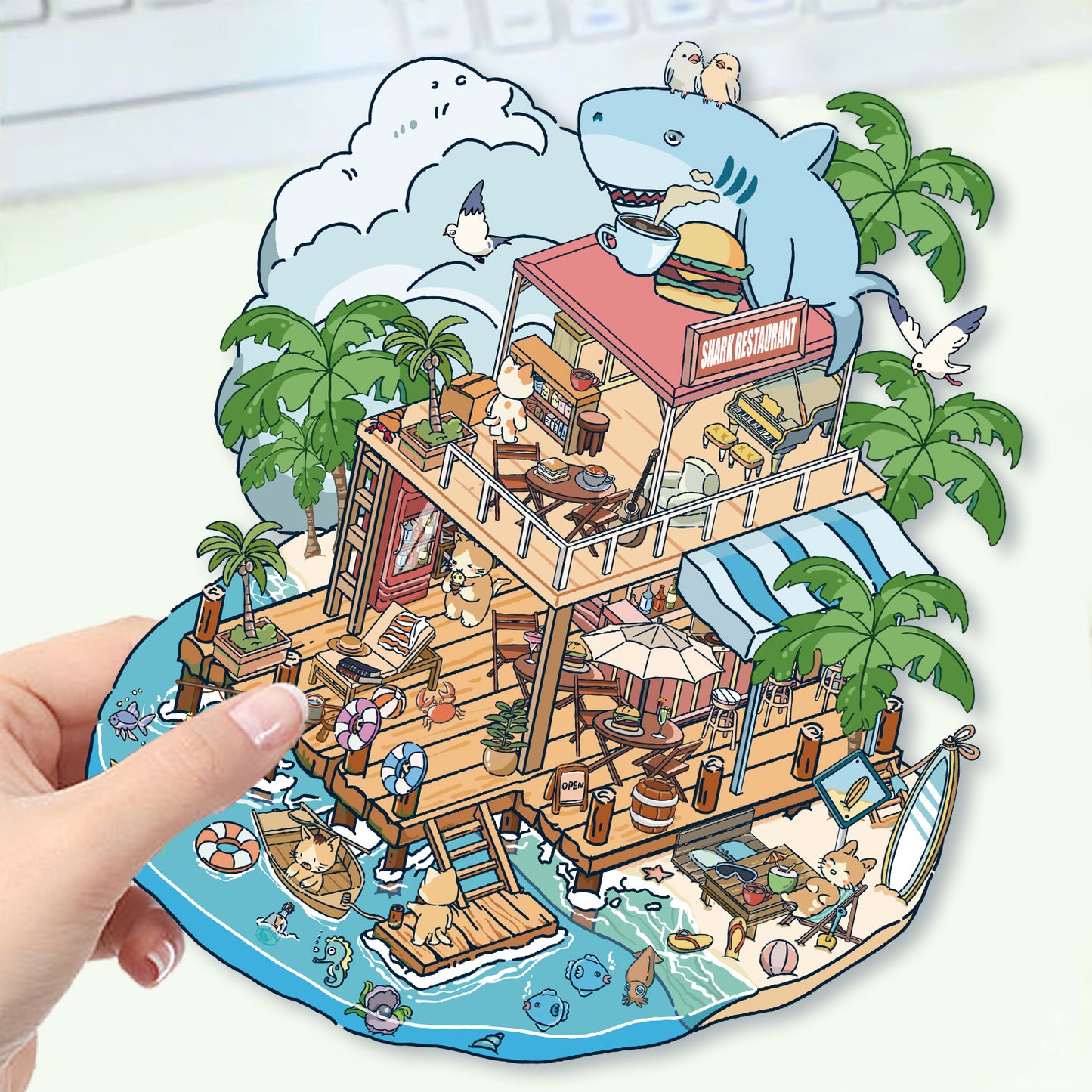 JoyCraft Haven Cartoon Scenery Stickers, Multiple Styles 3D Mini House Stress Relief DIY Scene Journal Stickers