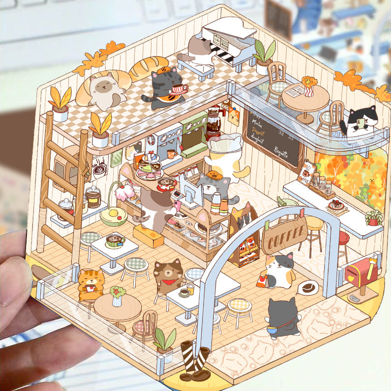 JoyCraft Haven Cartoon Scenery Stickers, Multiple Styles 3D Mini House Stress Relief DIY Scene Journal Stickers