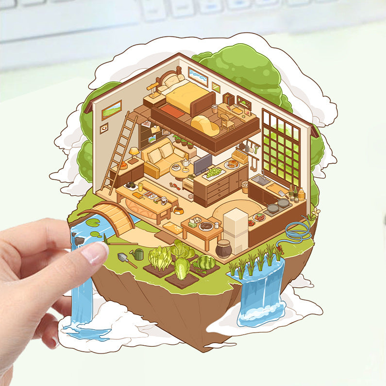 JoyCraft Haven Cartoon Scenery Stickers, Multiple Styles 3D Mini House Stress Relief DIY Scene Journal Stickers