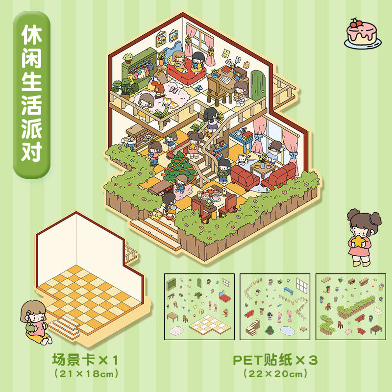 joycrafthaven Oversized Fun Scenery Stickers, 3D Stackable Mini House Korean Style Cute Storage DIY Scene Stickers