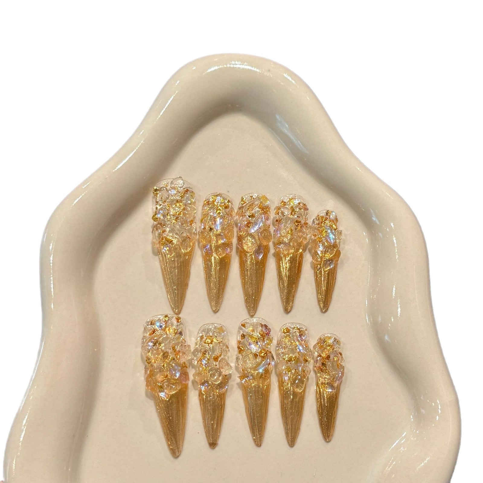 JoyCraft Haven "Eternal Night Star River" Palace Style Mirror Spirit Press On Nails, Exotic Luxury Photo-Ready Skin-Flattering Exquisite Handmade Nail Stickers