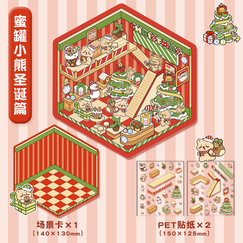joycrafthaven Oversized Fun Scenery Stickers, 3D Stackable Mini House Korean Style Cute Storage DIY Scene Stickers