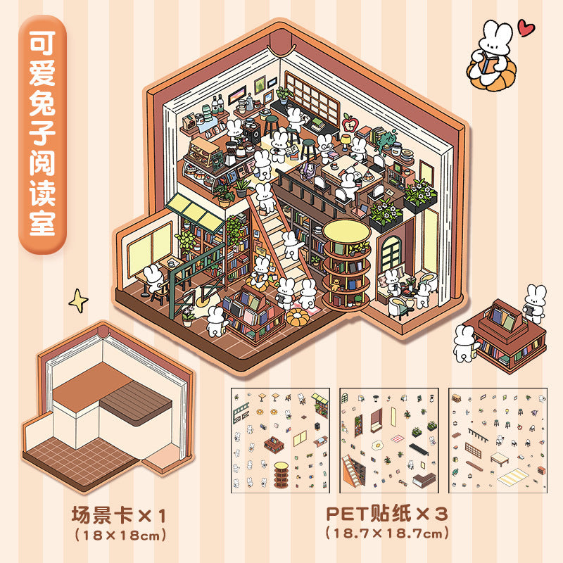 joycrafthaven Oversized Fun Scenery Stickers, 3D Stackable Mini House Korean Style Cute Storage DIY Scene Stickers