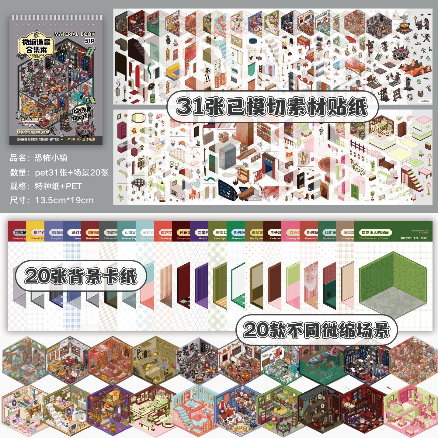 JoyCraft Haven Cargo Style Scenery Stickers Book, 3D Stereo Mini Scene DIY Journal Stickers Collection