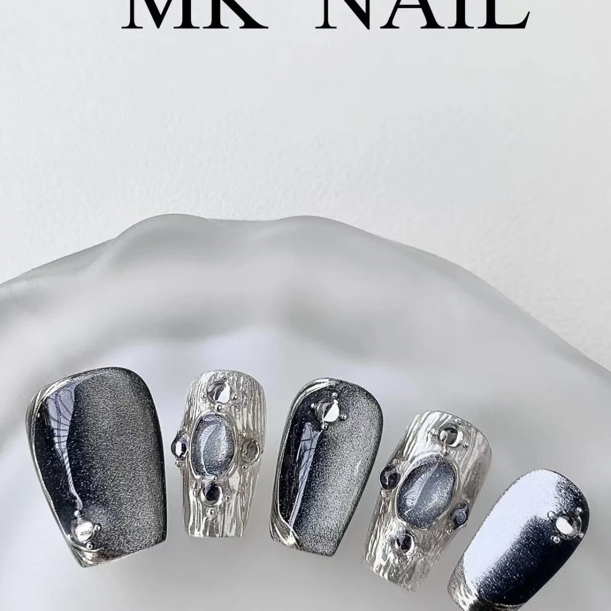 JoyCraft Haven   100% Handmade Press On Nails, Luxury Black Cat Eye Sparkling, Exquisite Cool Black Bestseller